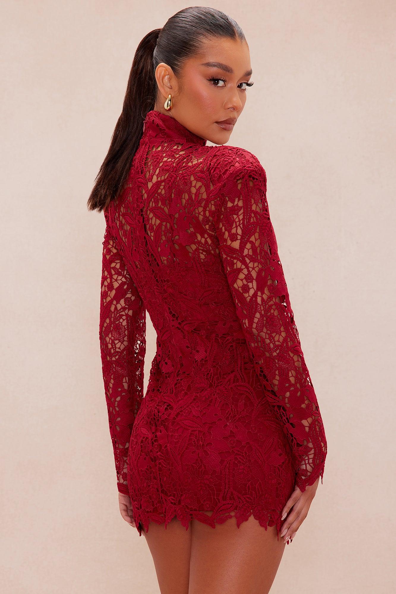 Efina Lace Mini Dress - Burgundy Female Product Image