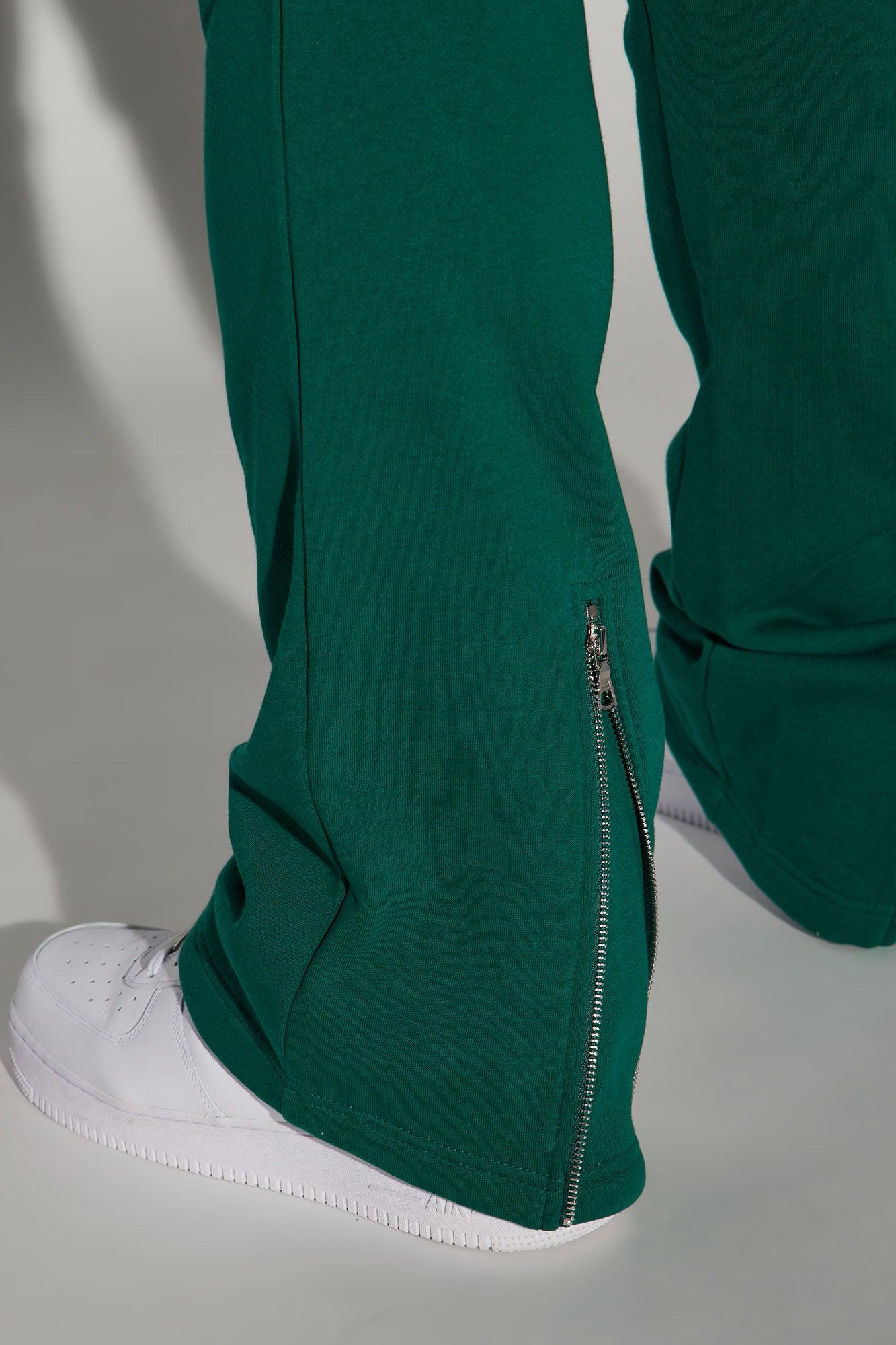 Tyson Back Zipper Skinny Flared Sweatpants - Green Product Image
