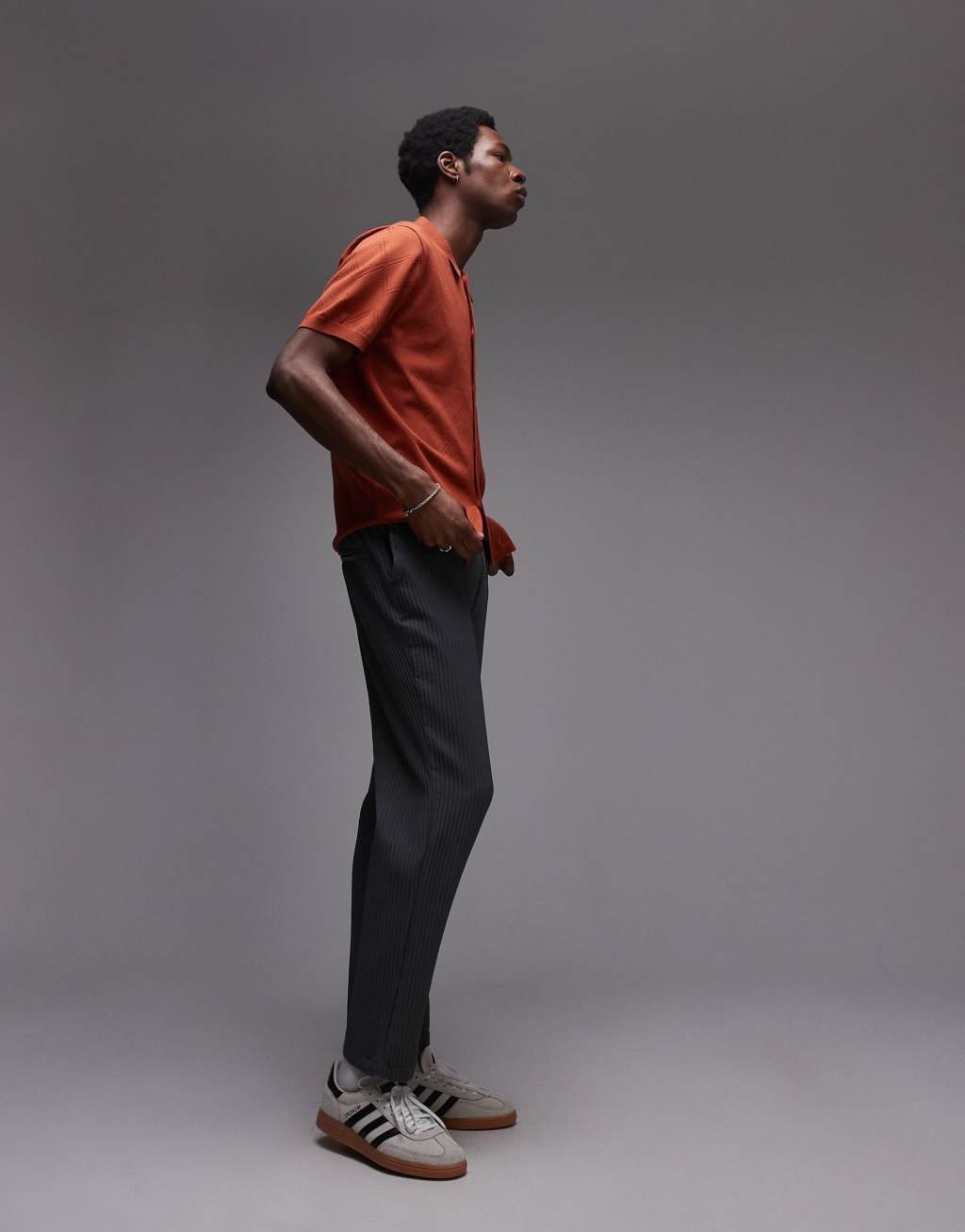 Topman knit pattern crochet shirt in rust Product Image