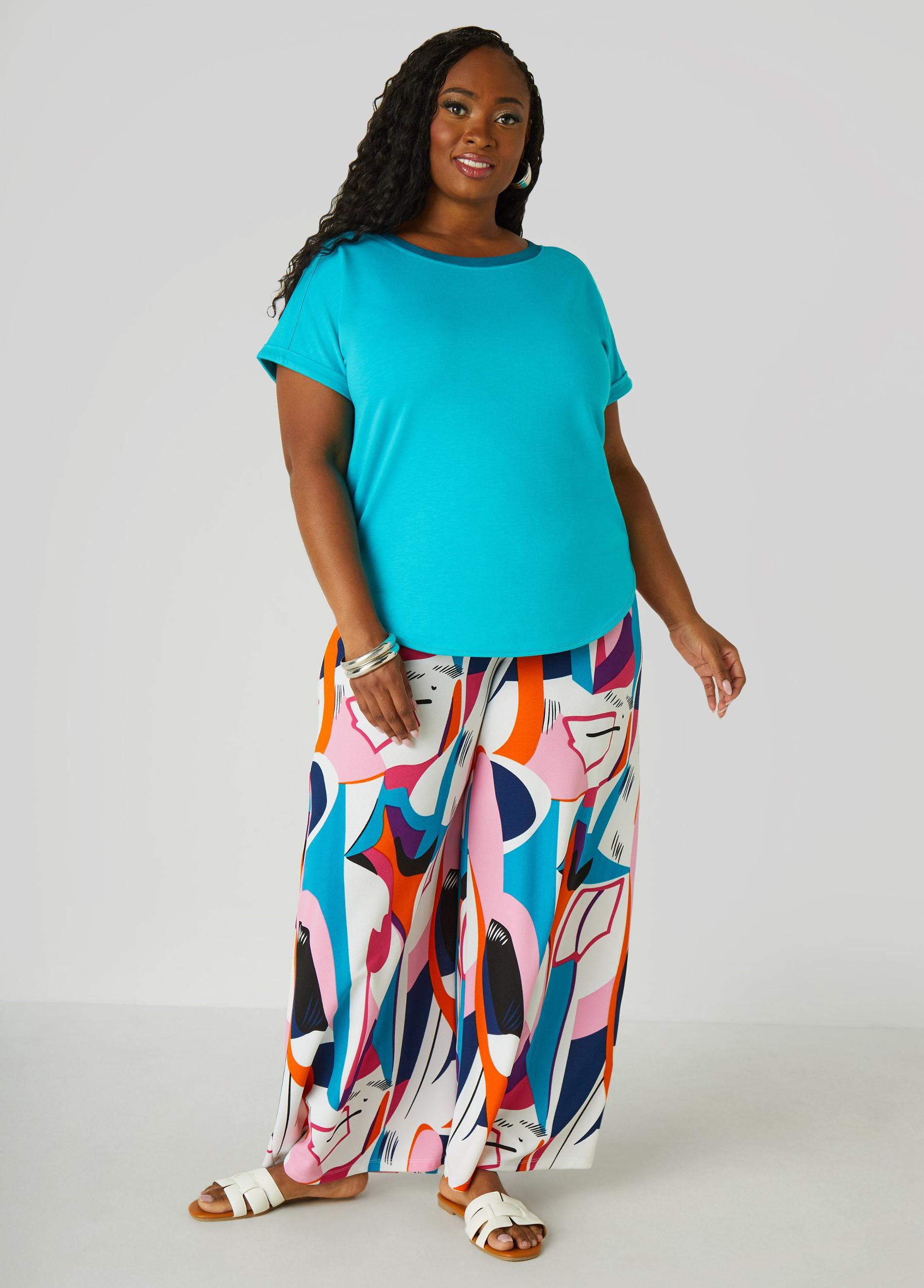 Plus Size Satin Trimmed French Terry Tee Ashley Stewart Product Image