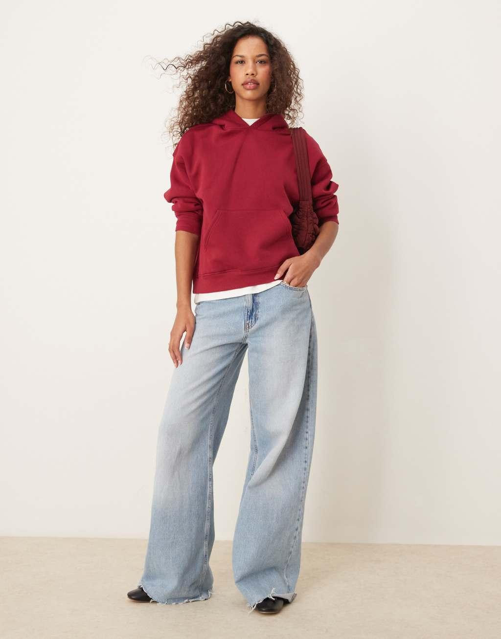 GINA TRICOT oversized hoodie in burgundy Product Image