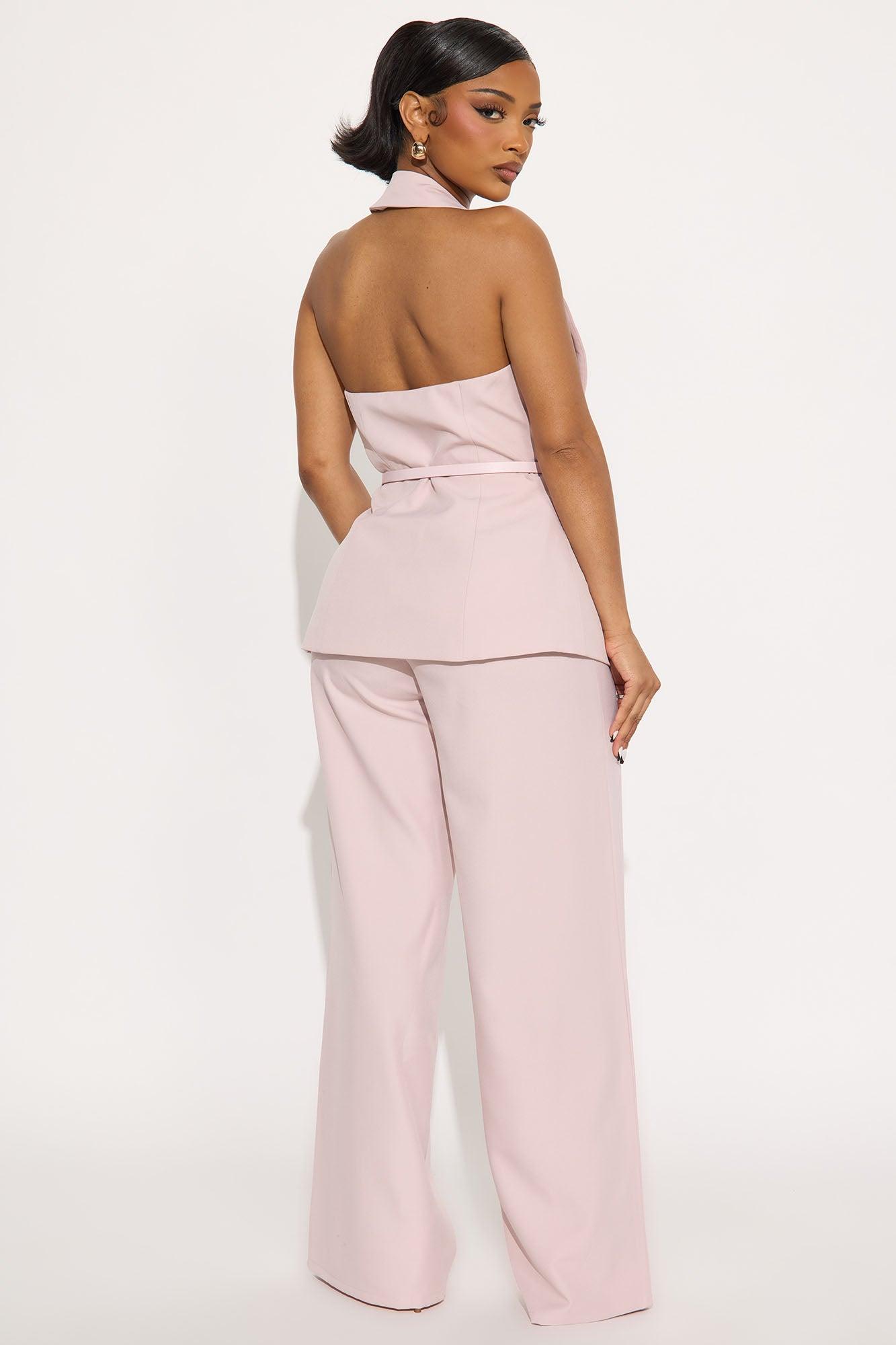Divine Crepe Belted Vest And Pant Set - Mauve Female Product Image