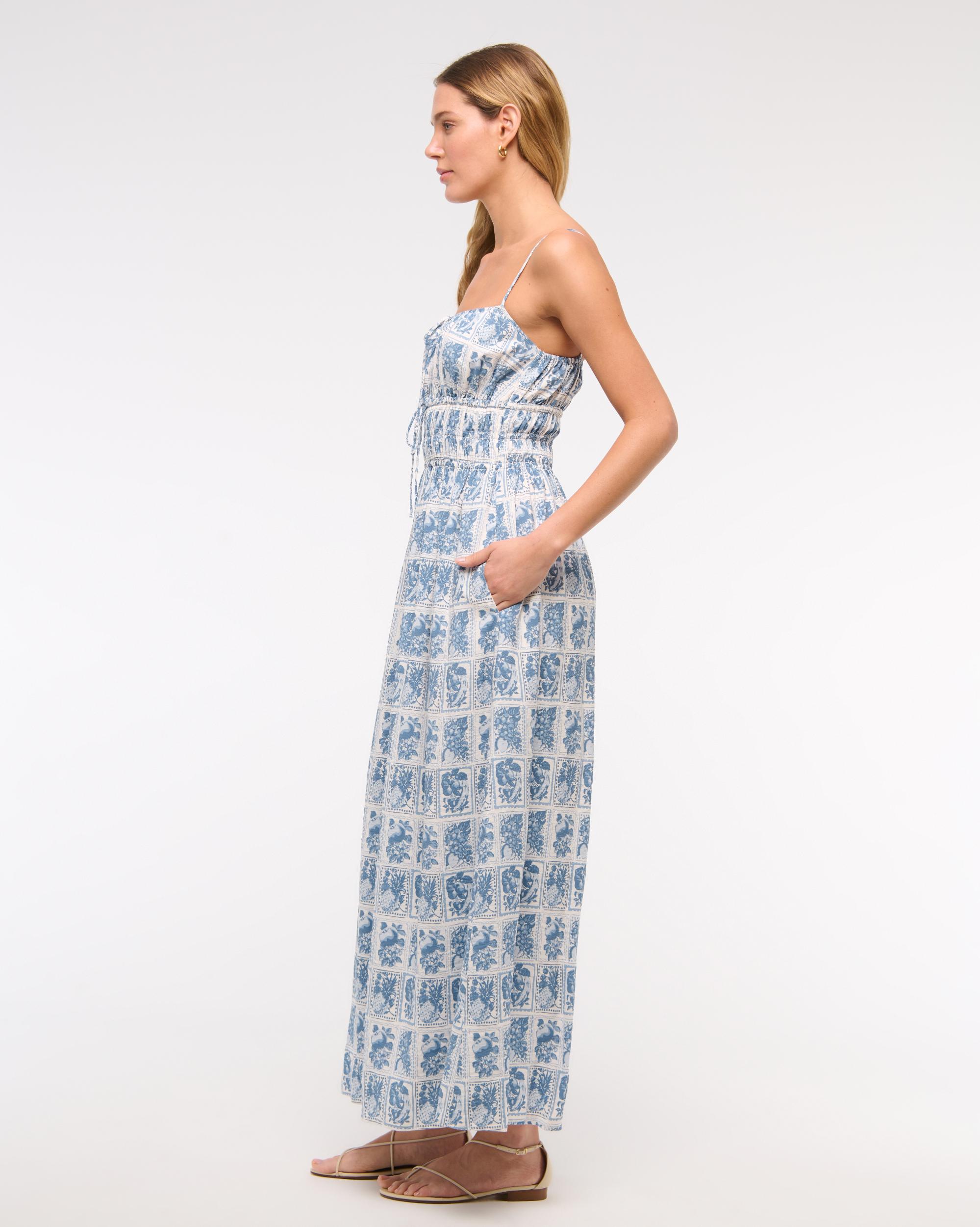 Smocked Tie-Front Maxi Dress Product Image