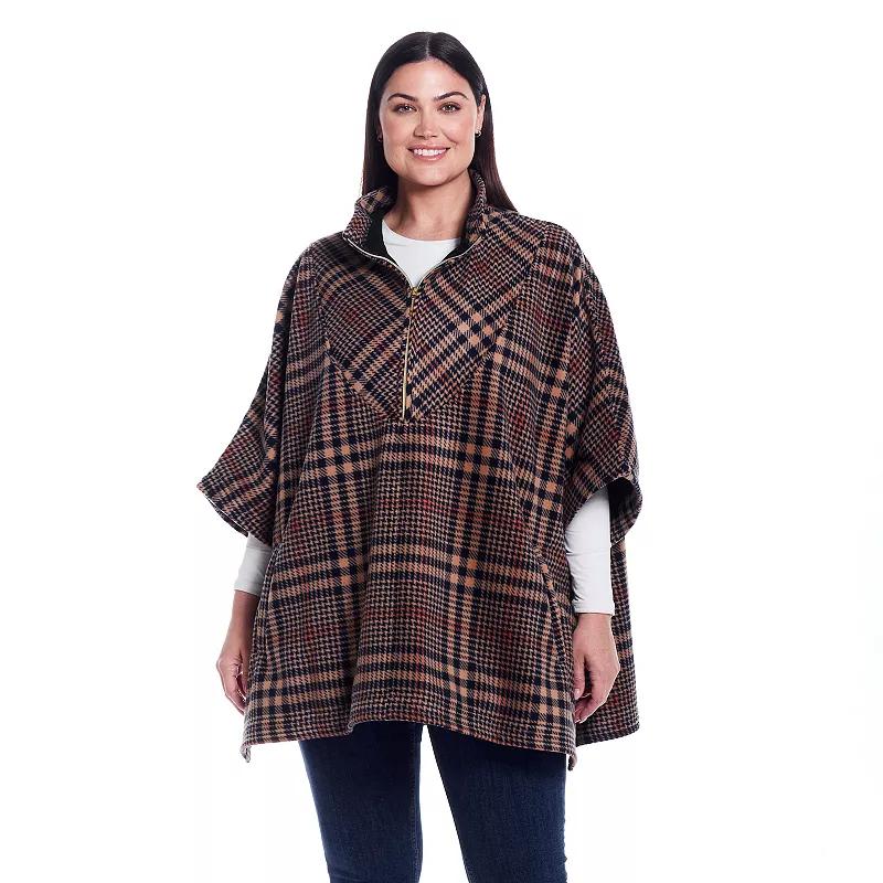 Womens Weathercast Zip Fleece Poncho, Navy Ivory Plaid Product Image