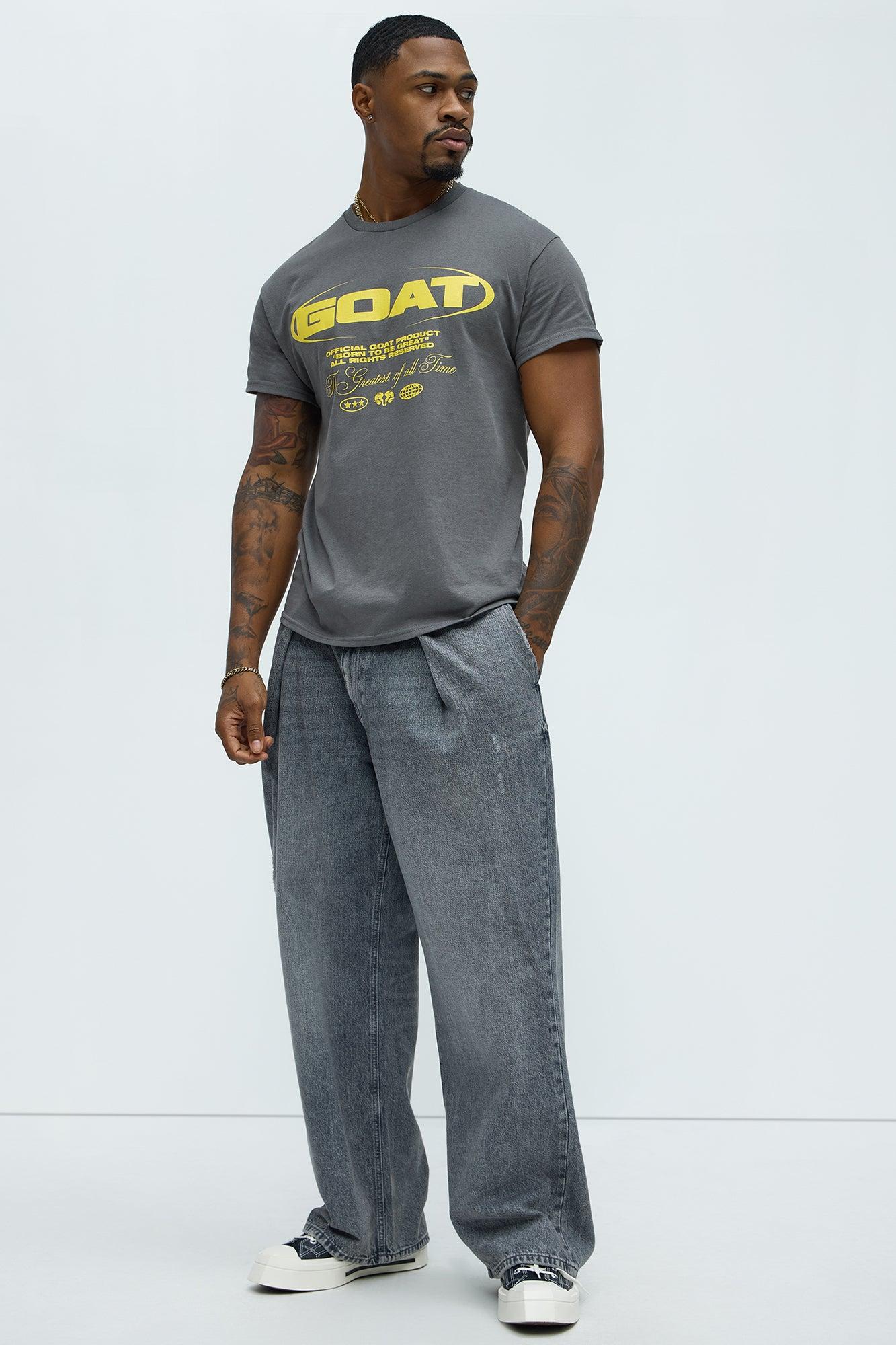 Boxed Pleated Baggy Jeans - Black Wash Product Image