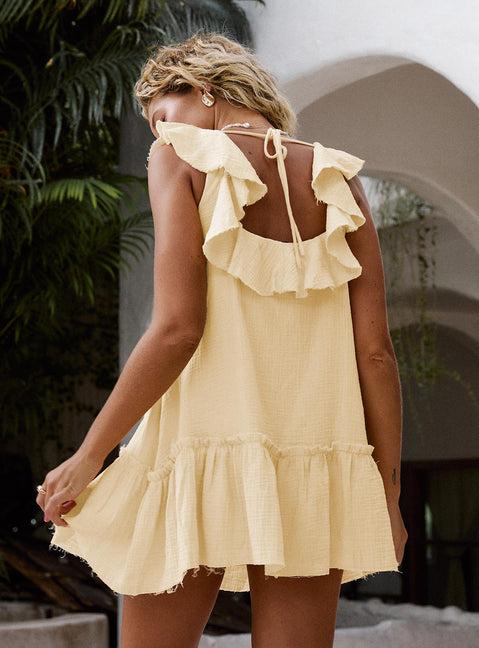 Alicen Frill Mini Dress Yellow Product Image
