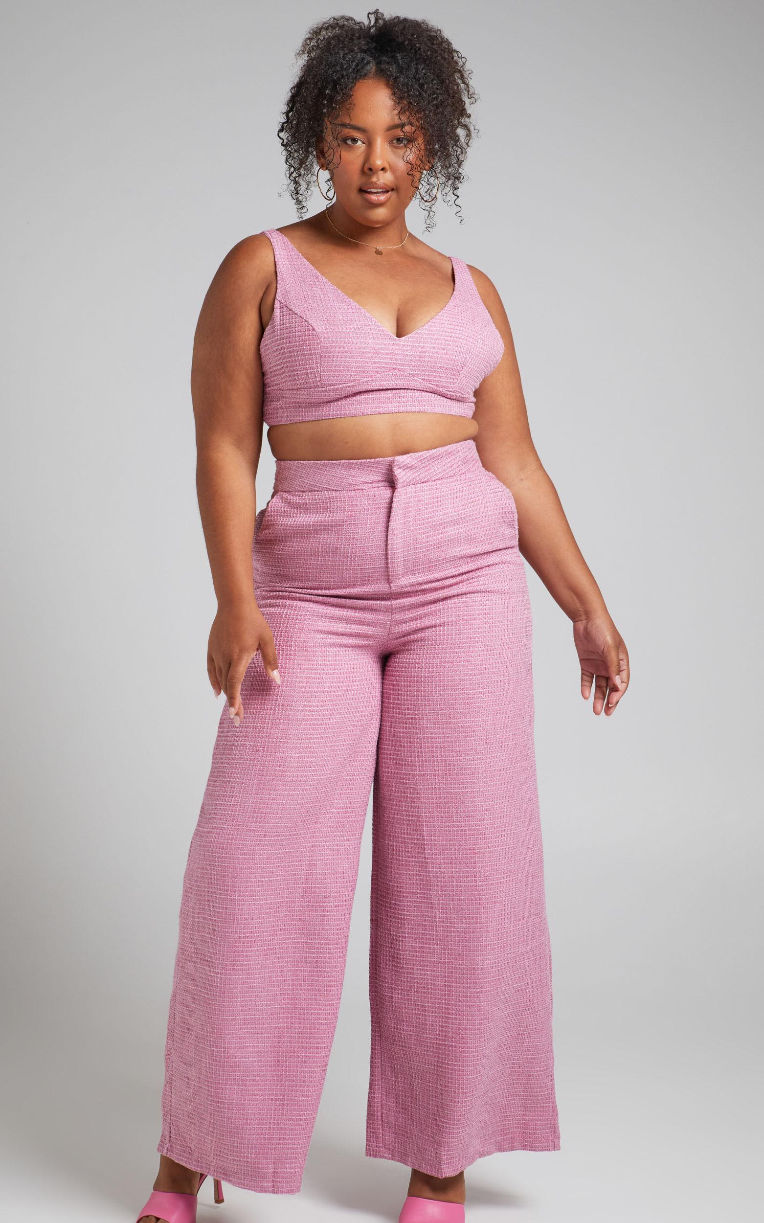 Adelaide Two Piece Set - Crop Top and Wide Leg Pants Set in Pink Product Image