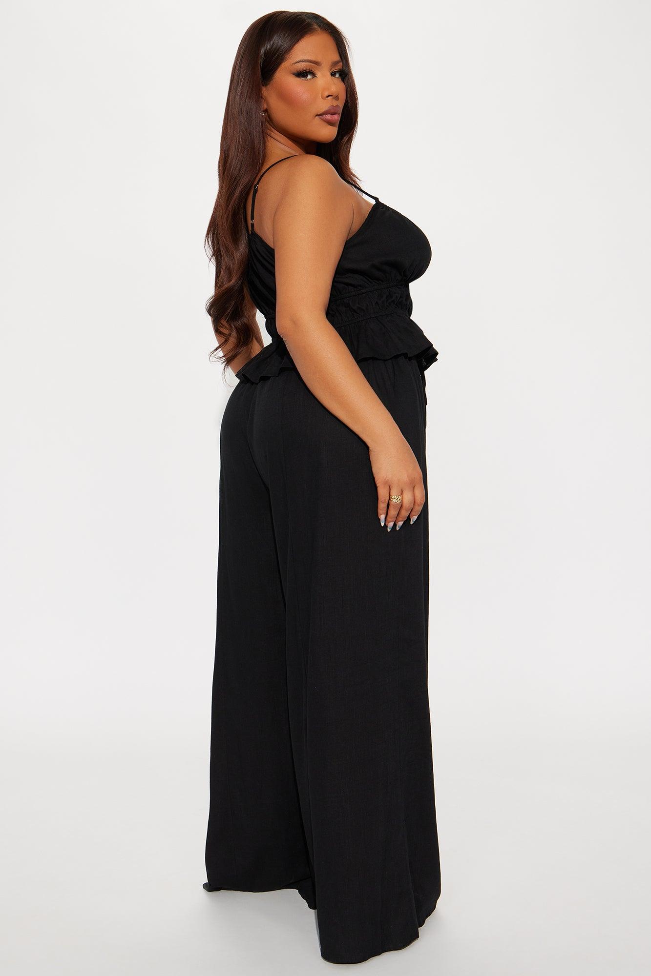 Romance Linen Wide Leg Pant Set - Black Female Product Image