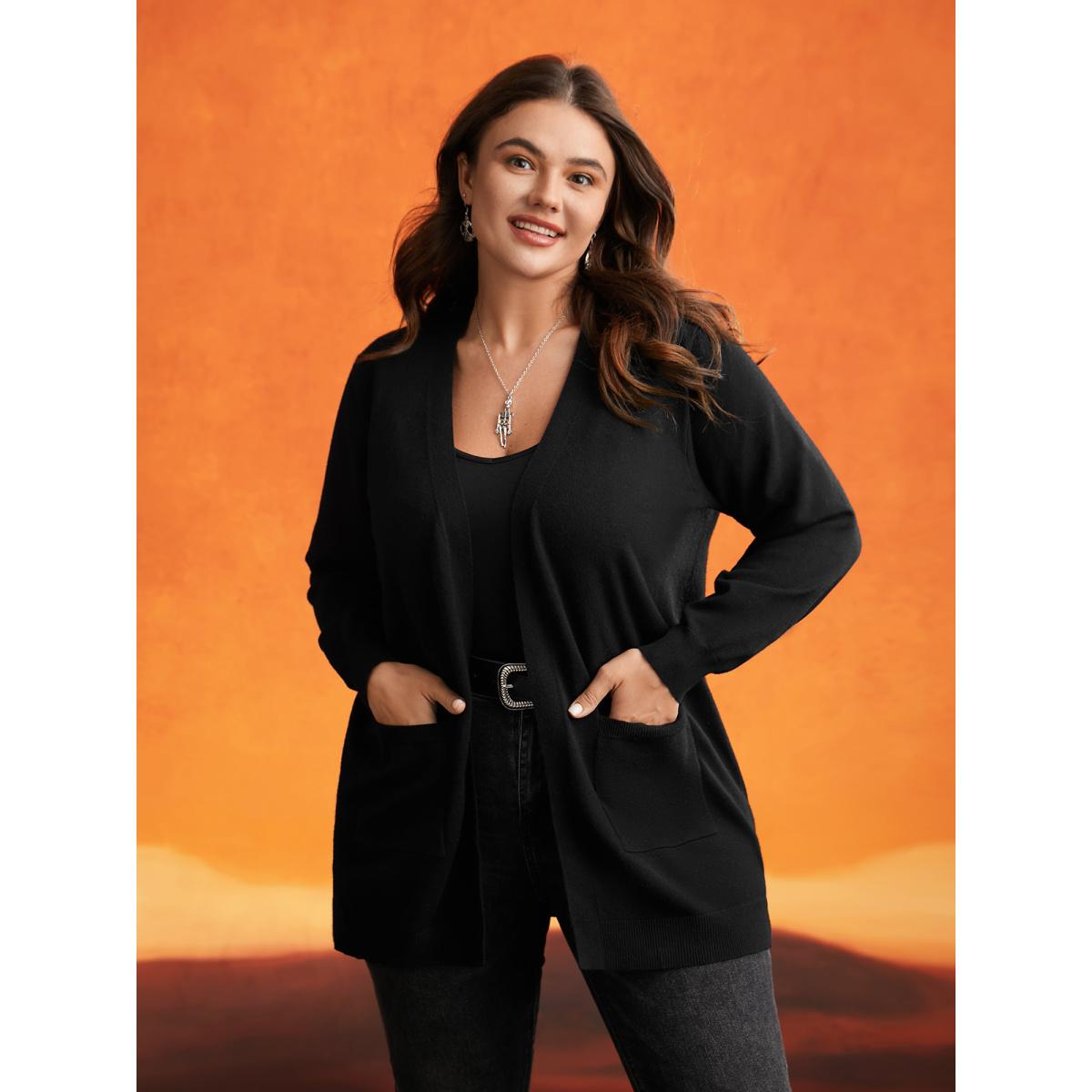 Plus Size Supersoft Essentials Jack-o-Lantern Jacquard Back Printed Cardigan Black Women Casual Loose Long Sleeve Everyday Cardigans BloomChic 28/5X Product Image
