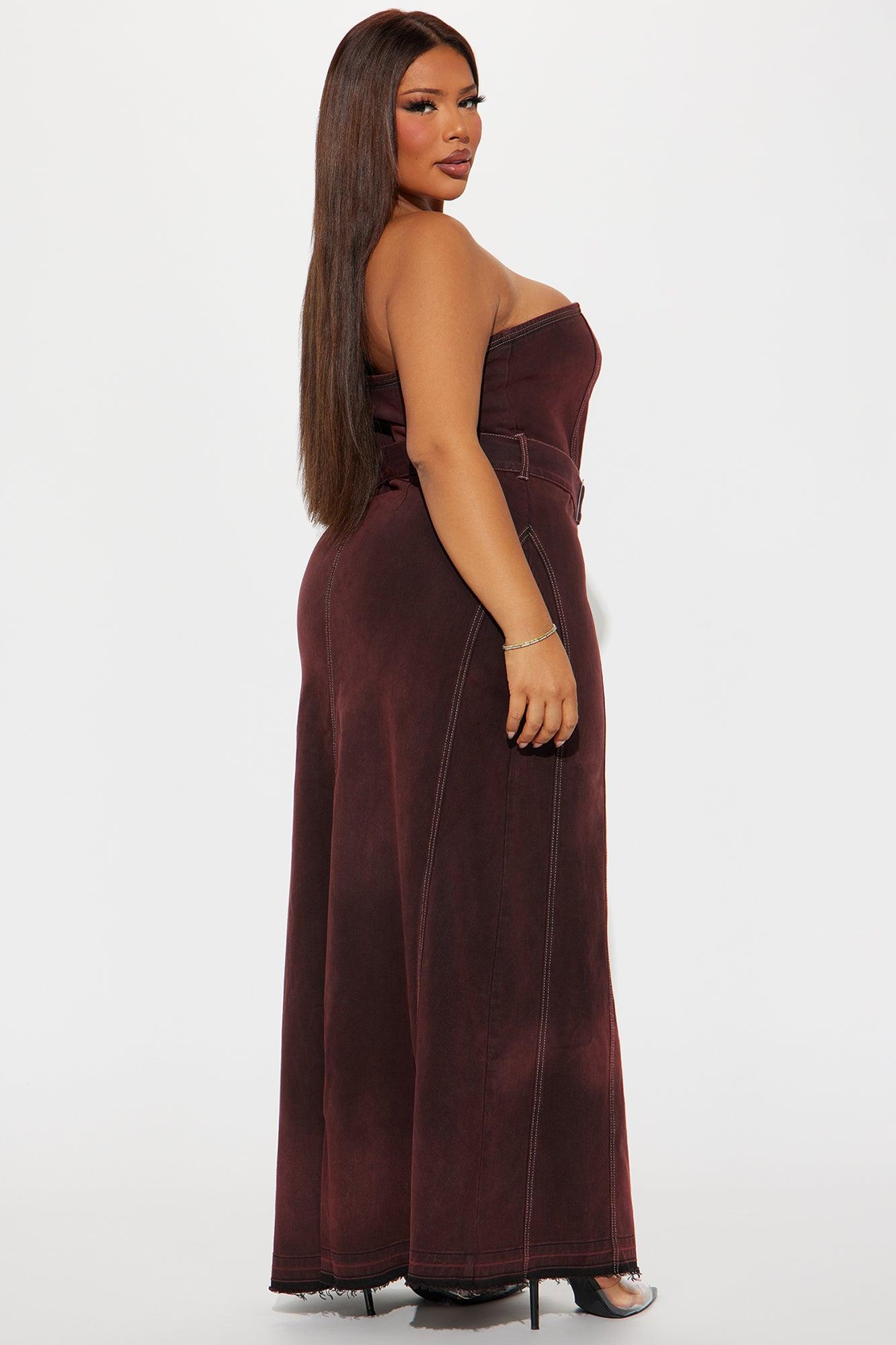 Mila Denim Maxi Dress - Burgundy Product Image