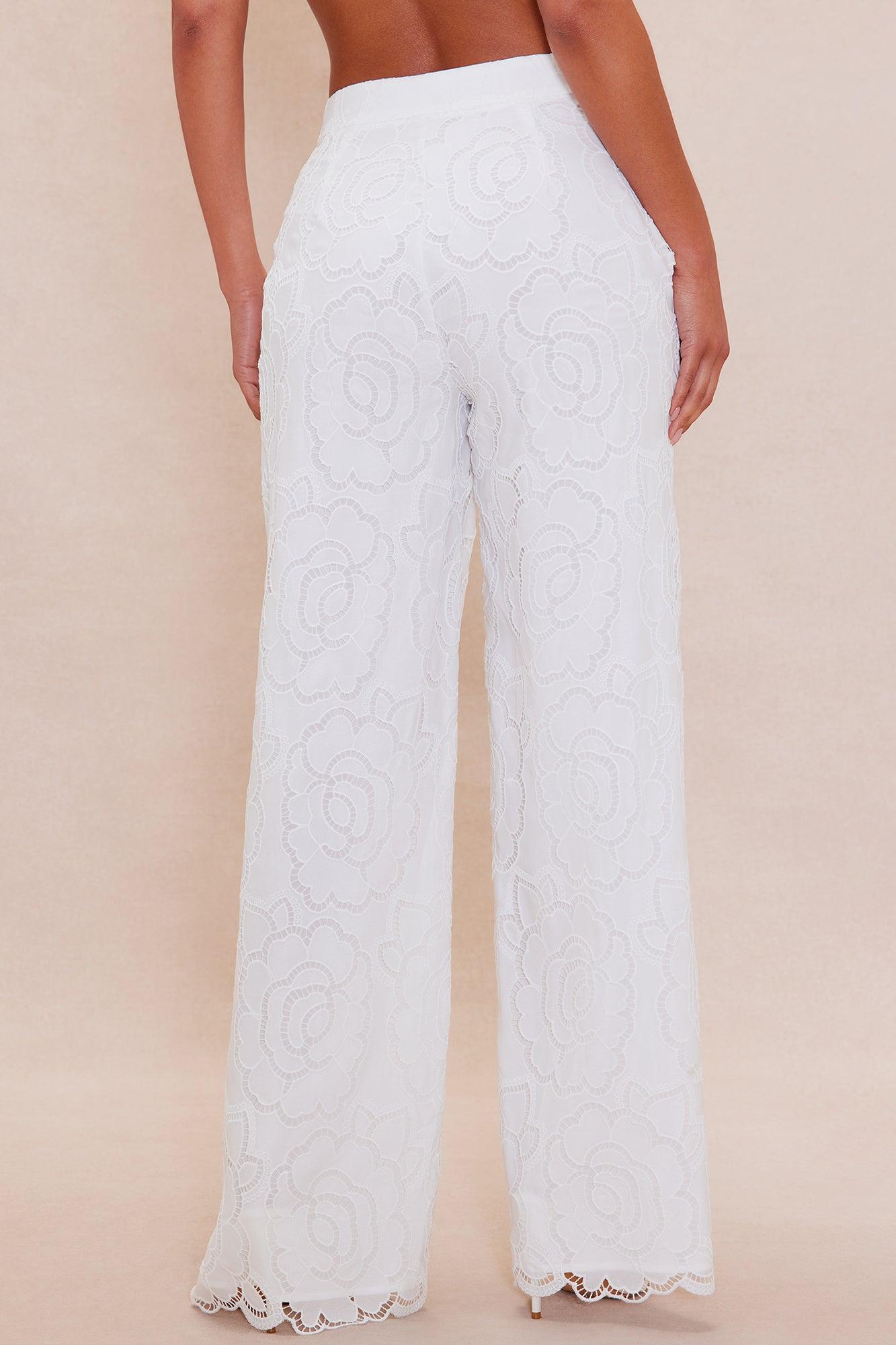Carolina Embroidered Straight Leg Pant - White Female Product Image