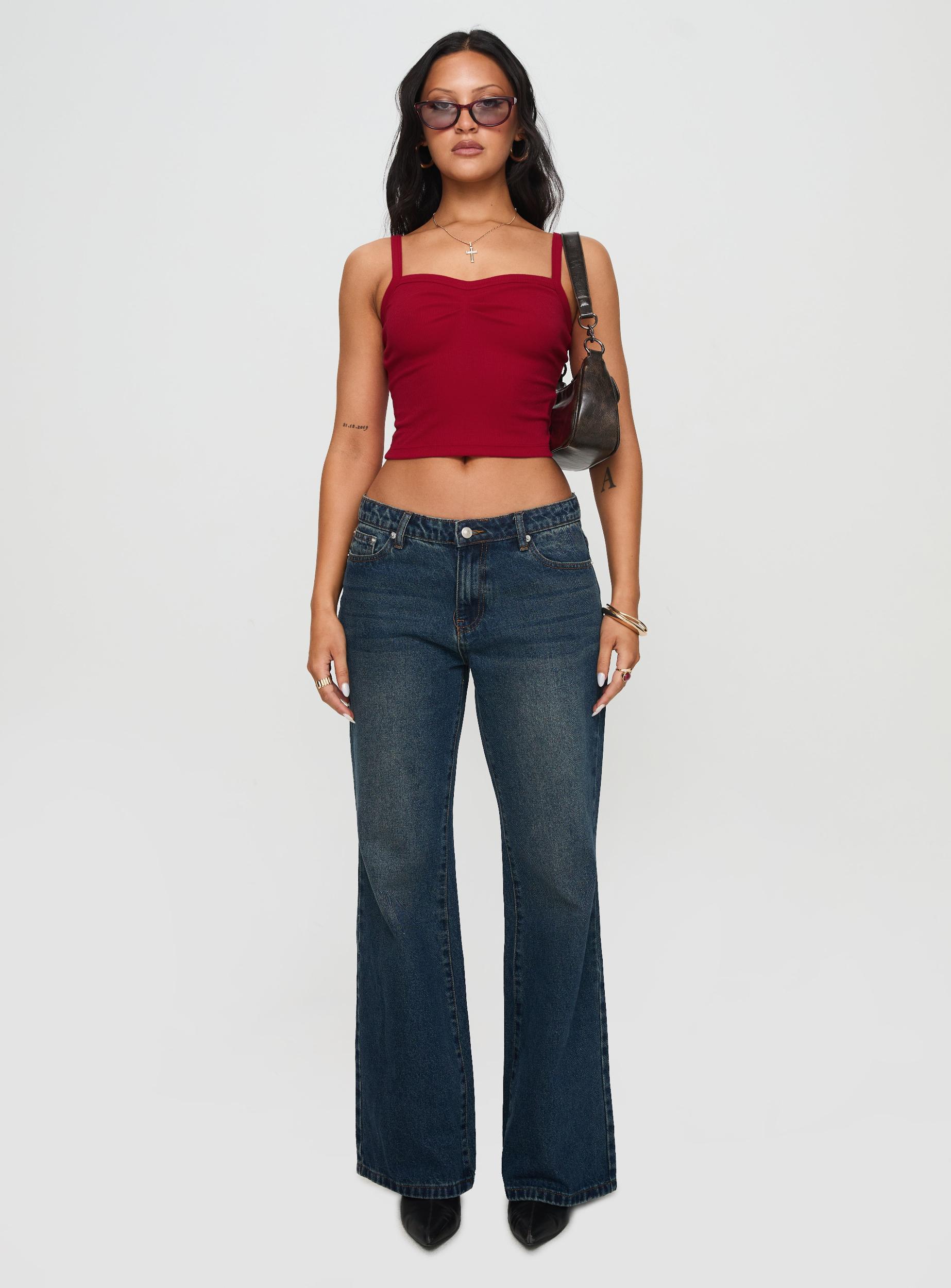 Essentials Ruched Rib Cami Top Red Product Image