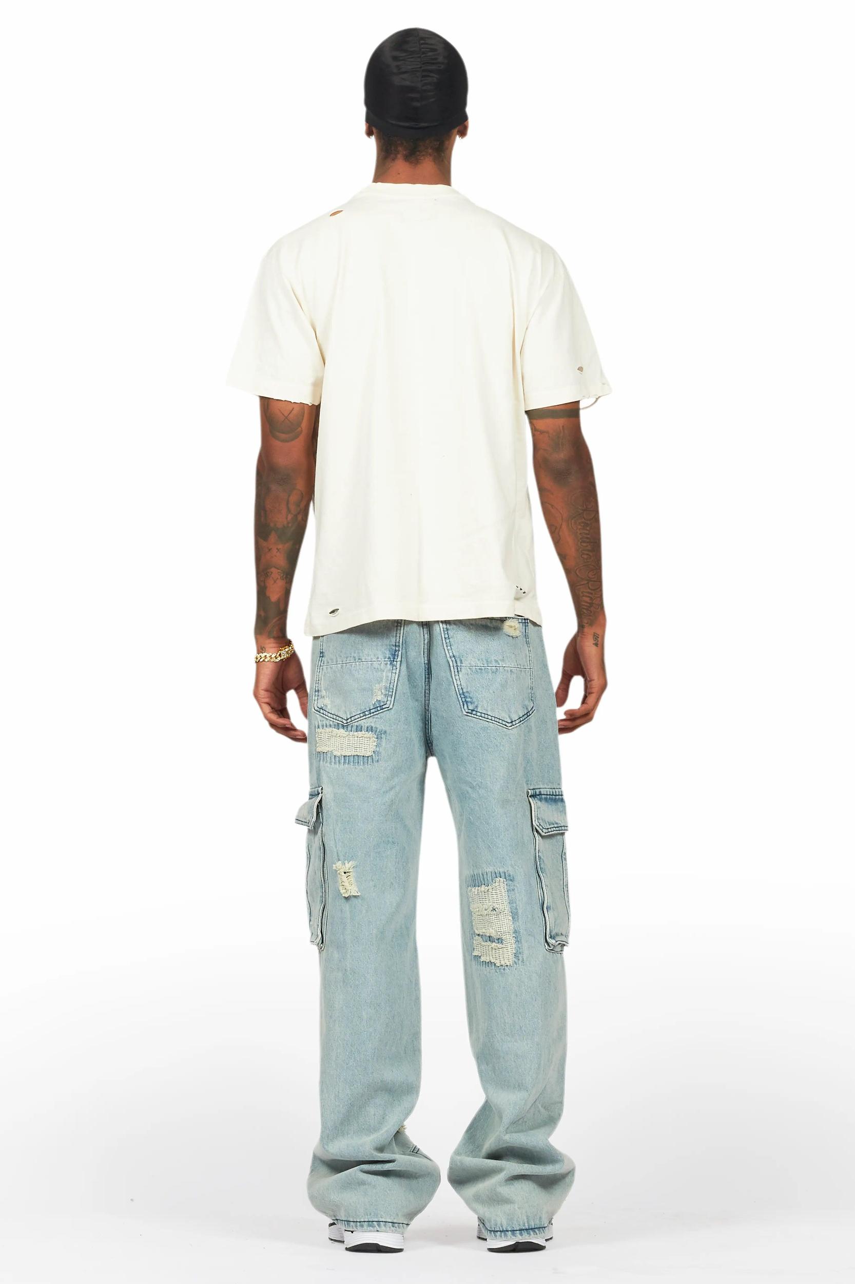 Namas Light Blue Painter Baggy Cargo Jean Male Product Image