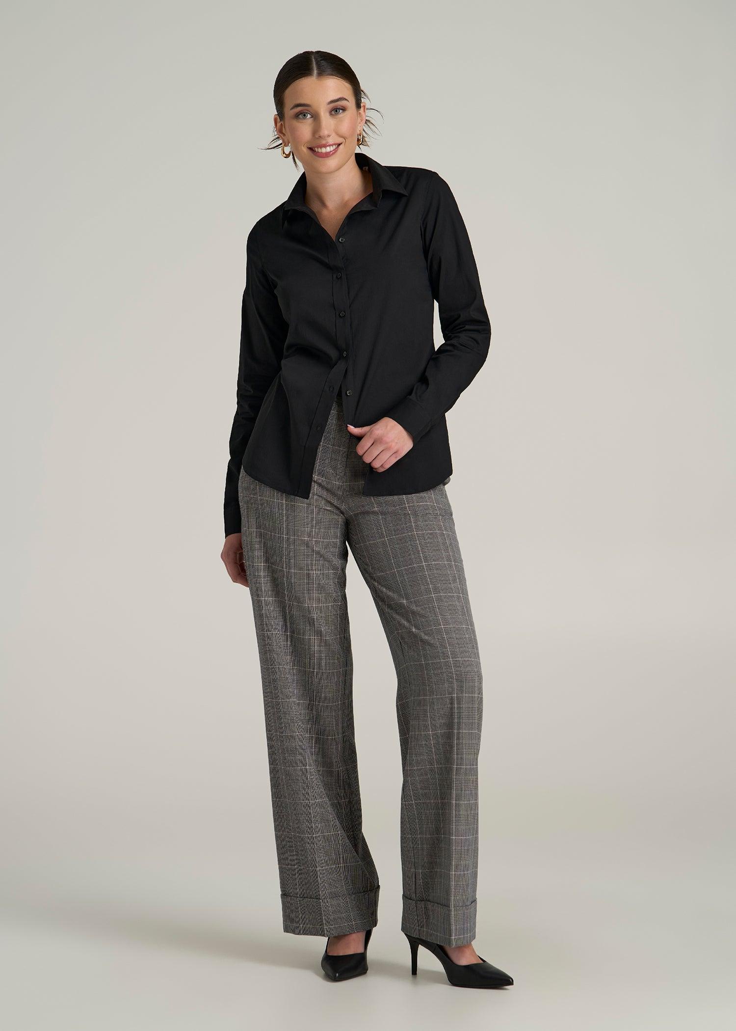 Slim Fit Button-Up Shirt for Tall Women in Black Female Product Image