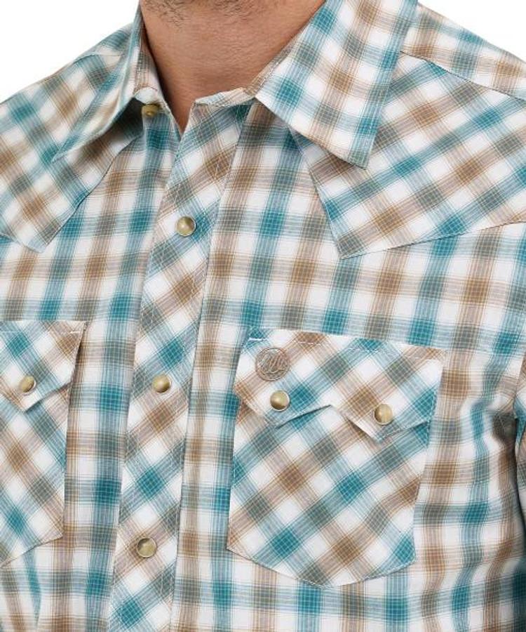 Wrangler Retro® Men's L/S Turquoise/Brown Plaid Snap Shirt Product Image