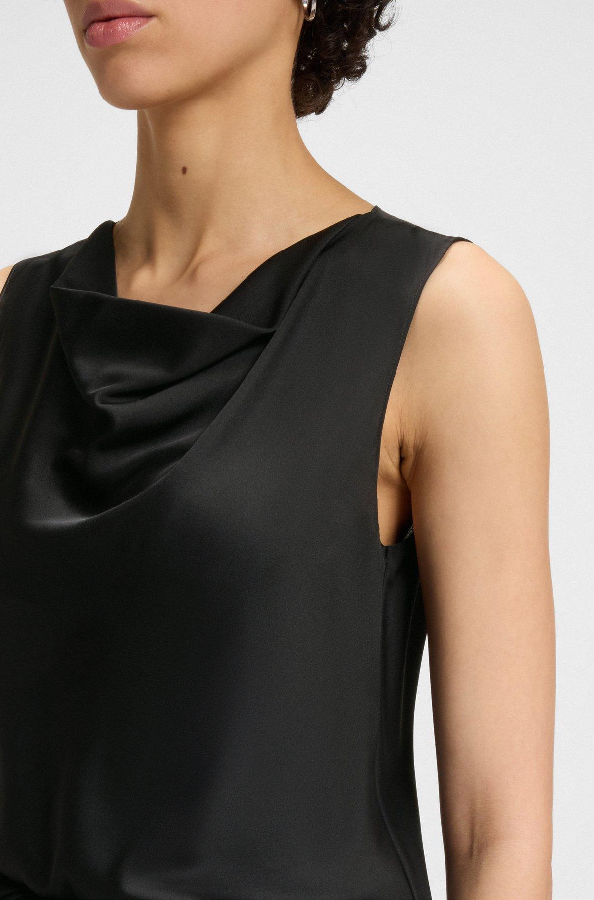Sleeveless cowl-neck blouse in stretch silk Product Image