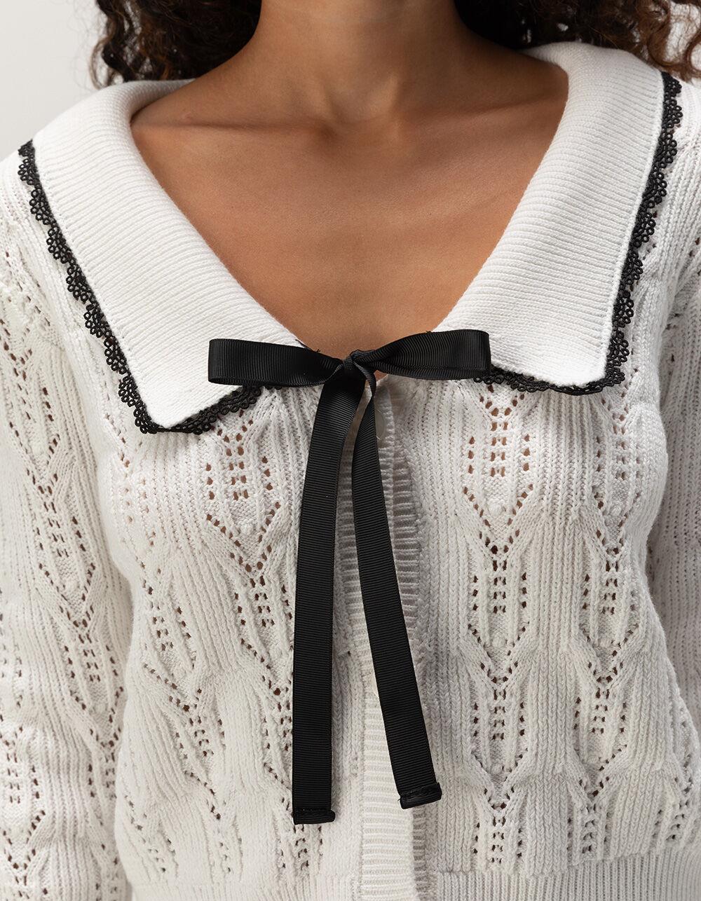 WEST OF MELROSE Collared Womens Cardigan - CREAM Product Image