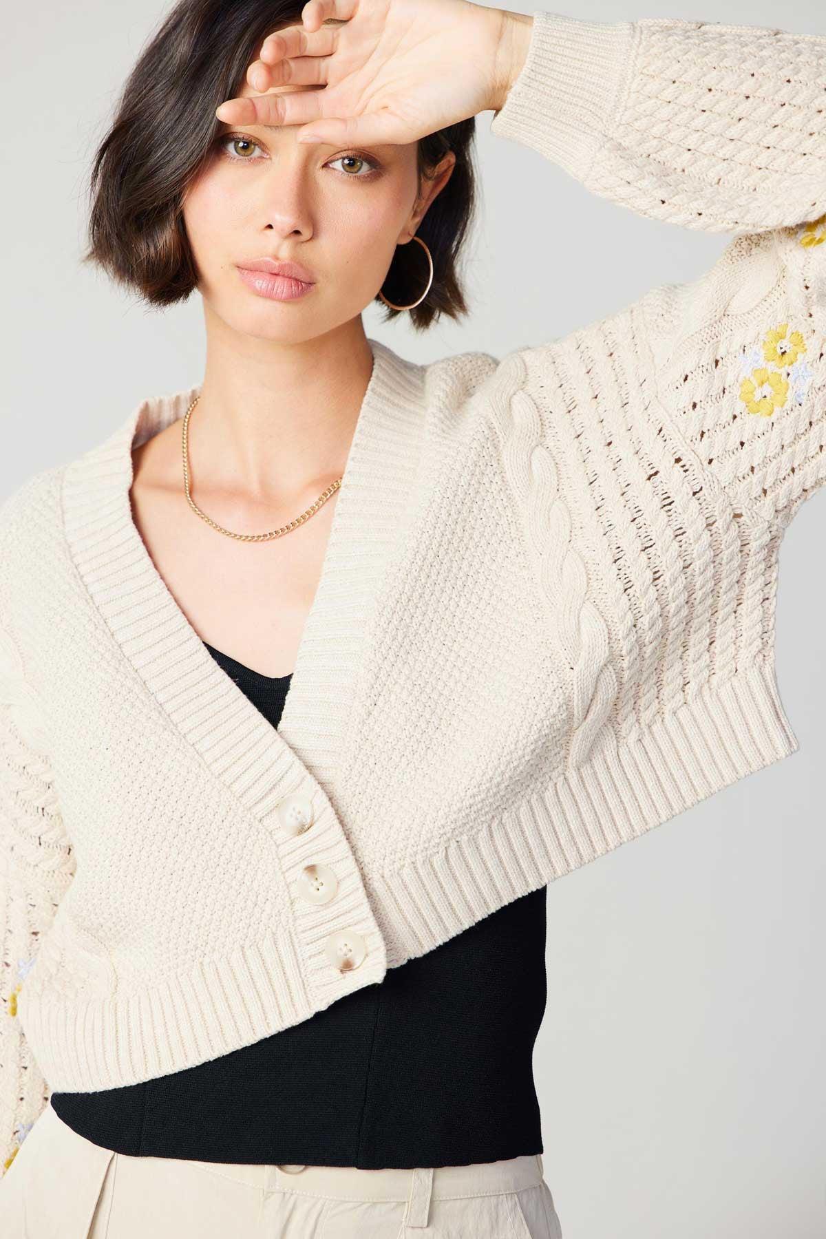 FINAL SALE Dorothy Floral Embroidered Cropped Cardigan Product Image