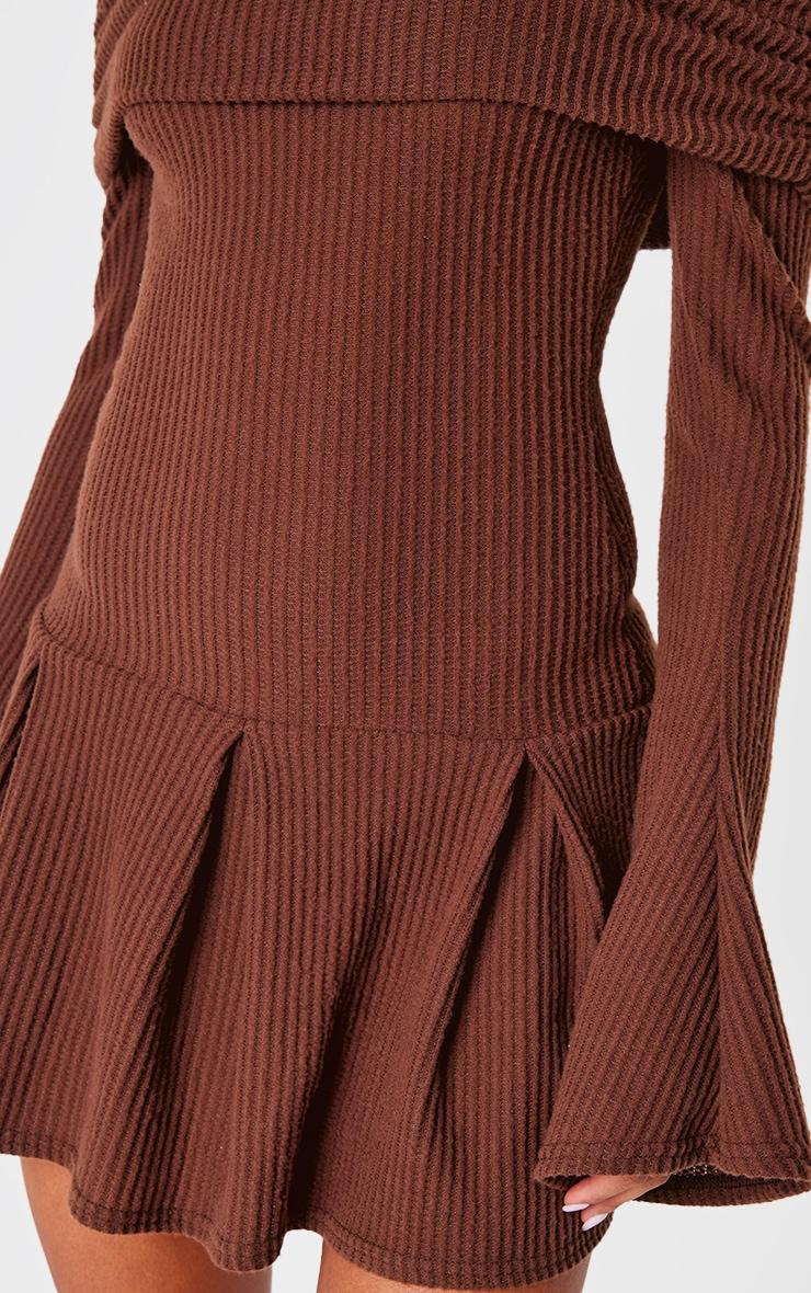 Chocolate Waffle Textured Bardot Pleated Shift Dress Product Image