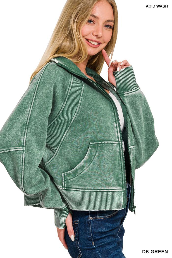 Acid wash zip up fleece jacket Product Image