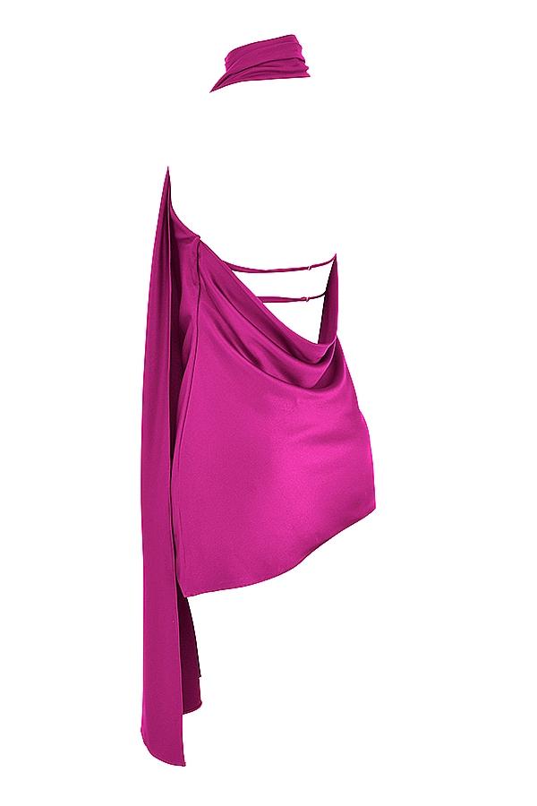 Aida  hot pink asymmetric wrap neck dress Product Image