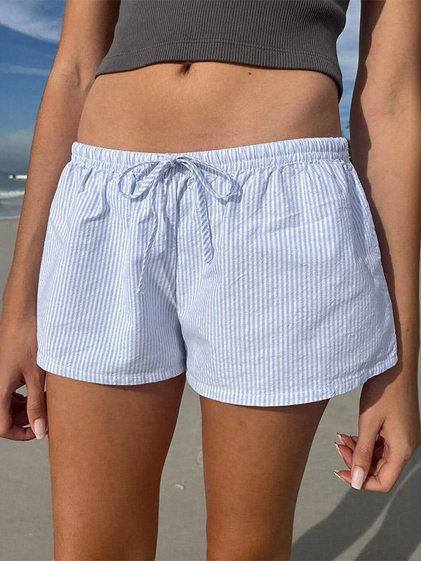 Loose Wide Leg Drawstring Striped Shorts Bottoms Product Image