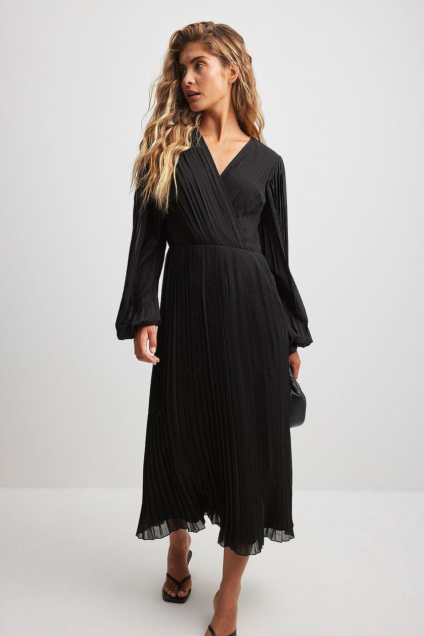 Pleated Overlap Midi Dress Product Image