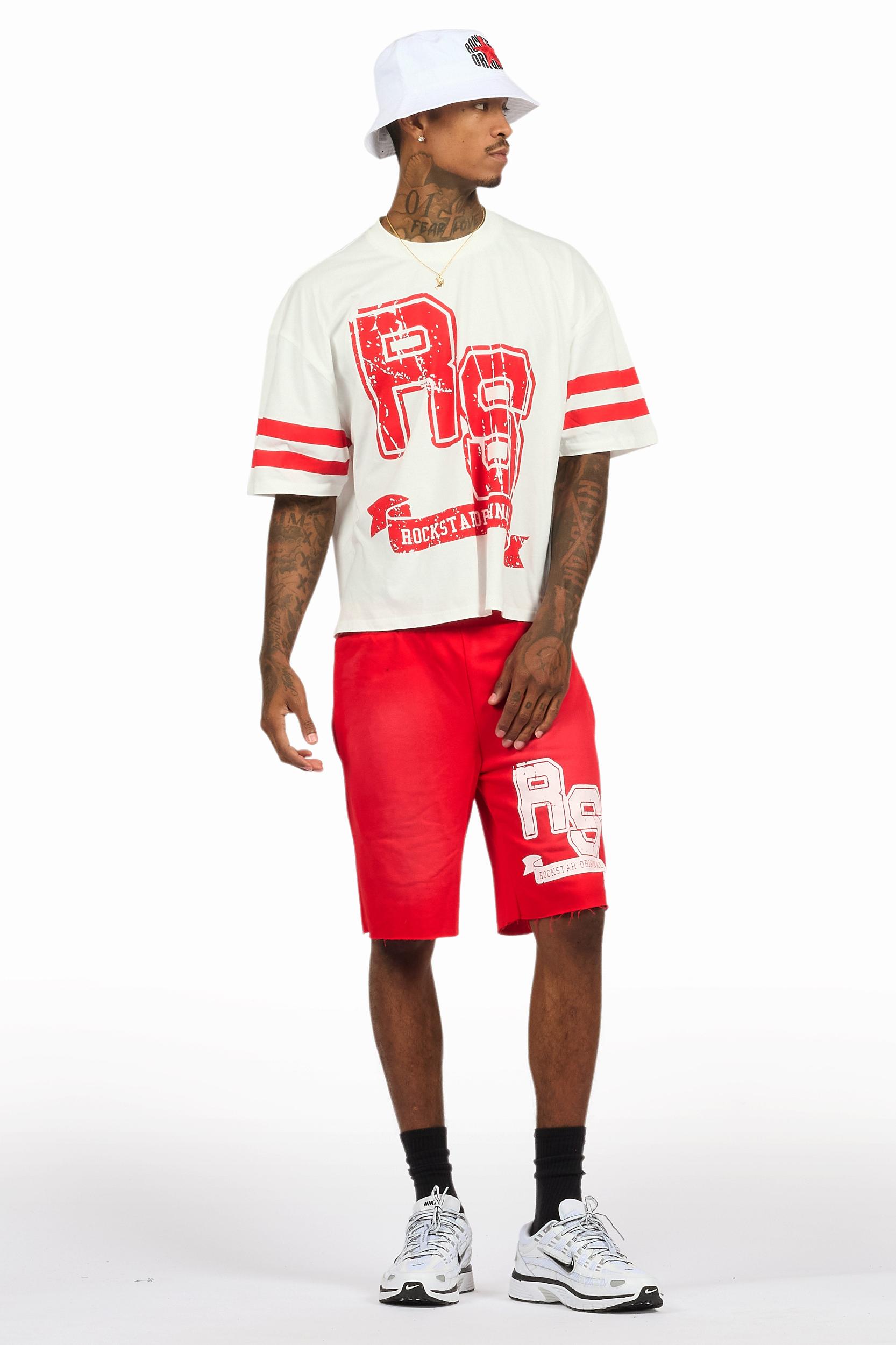 Alik White/Red Crop Boxy Tee Short Set Male Product Image