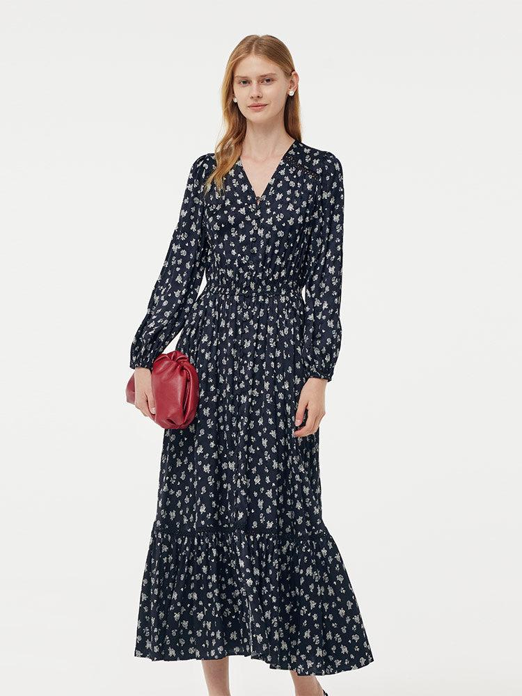 Floral Print Lantern Slit Sleeve Women Maxi Dress With Scrunchie Product Image
