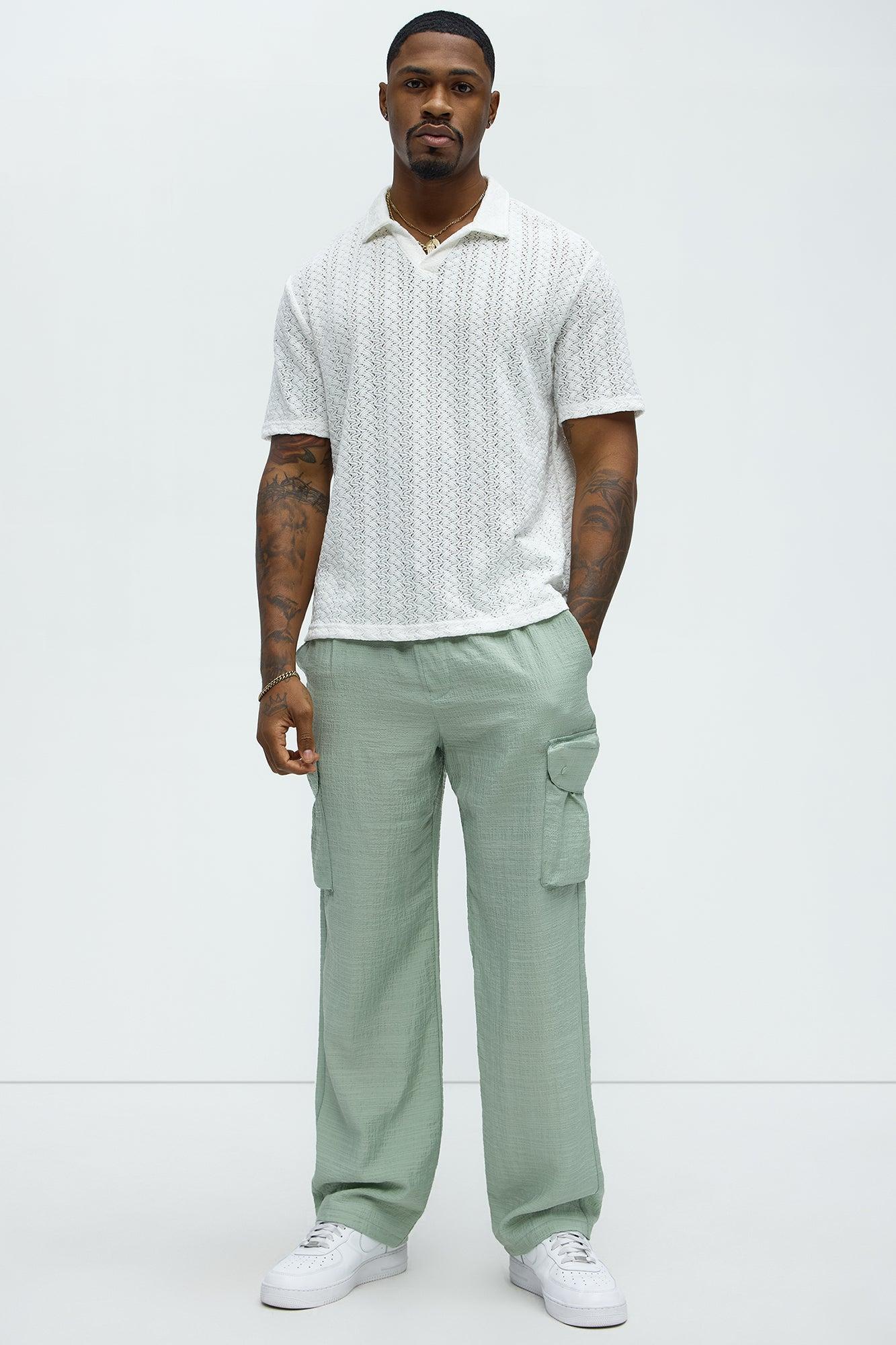 Crinkle Texture Belted Pants - Sage Product Image