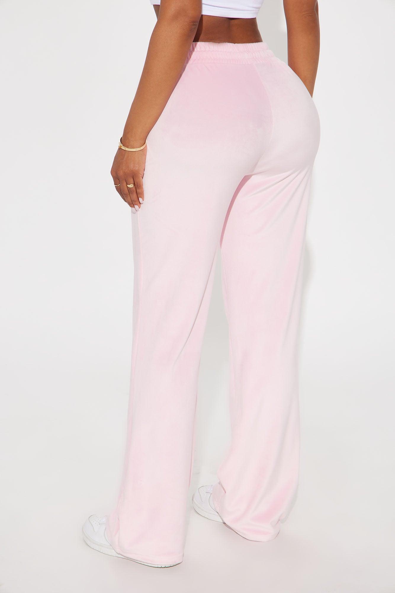 Von Dutch Velour Rhinestone Wide Leg Pant - Pink Product Image