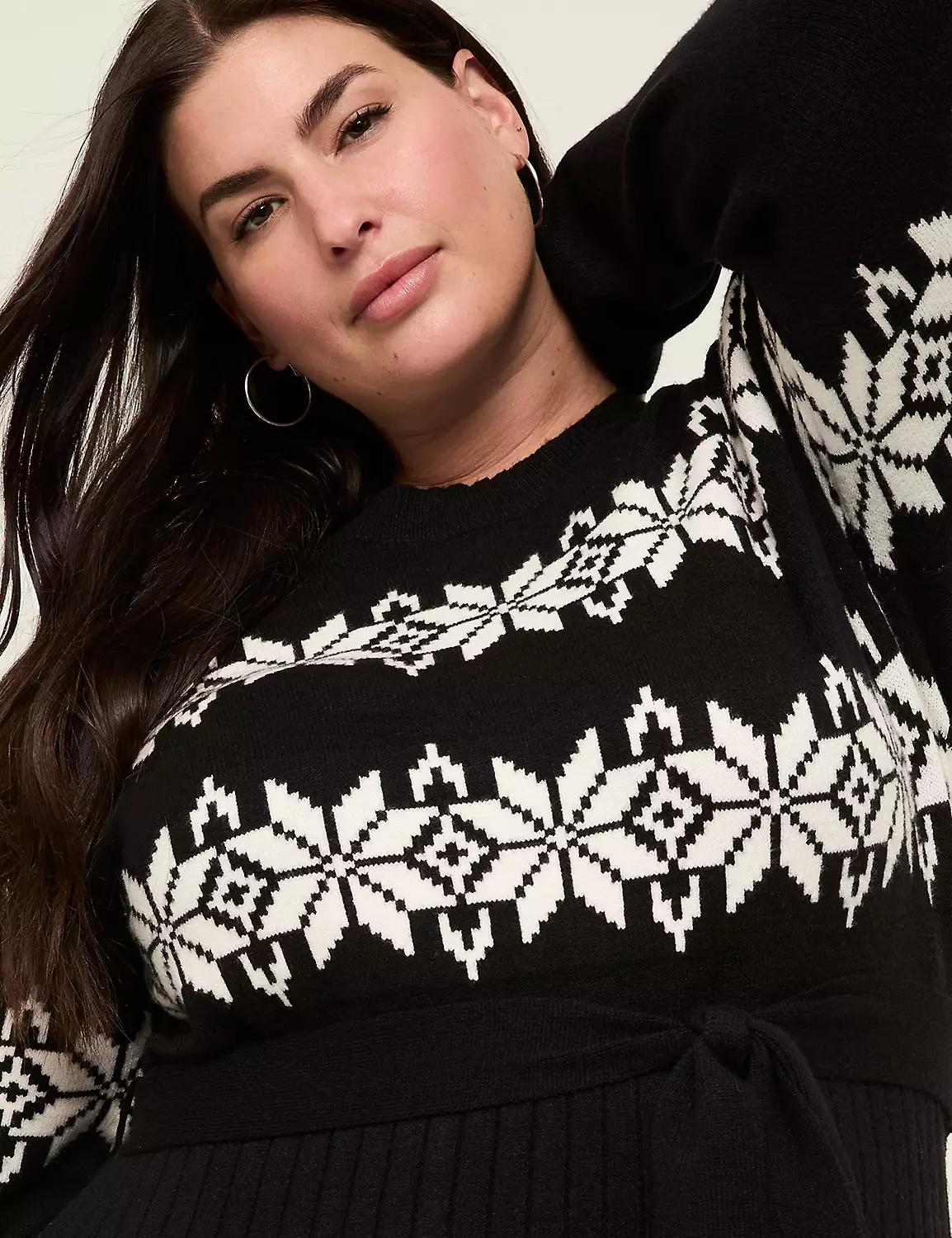 Crew-Neck Fair Isle Sweater Dress Product Image