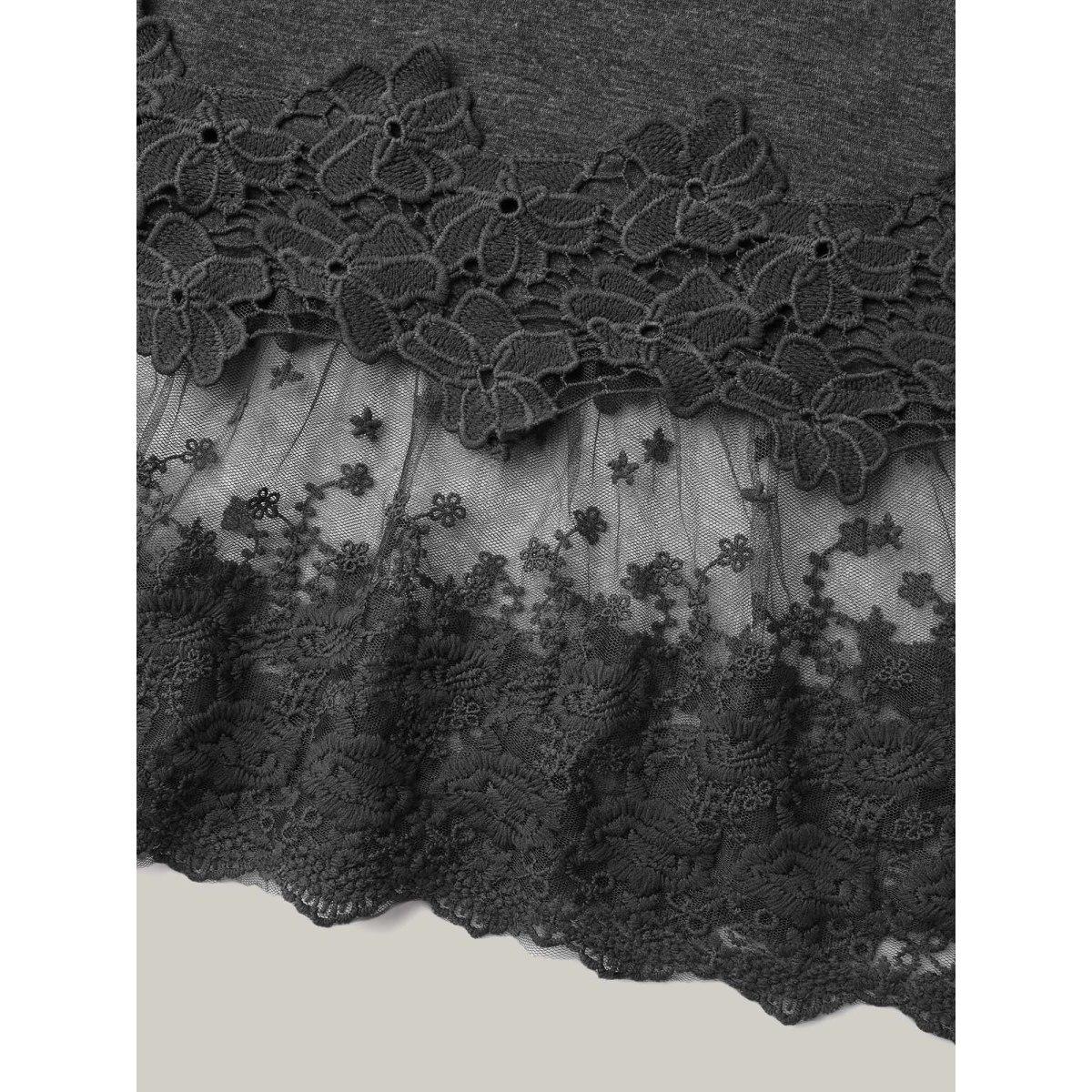 Plus Size Lace Patchwork Plain V-Neck Vest Women DimGray Elegant Woven ribbon&lace trim V-neck Everyday Tank Tops Camis BloomChic 10/M Product Image