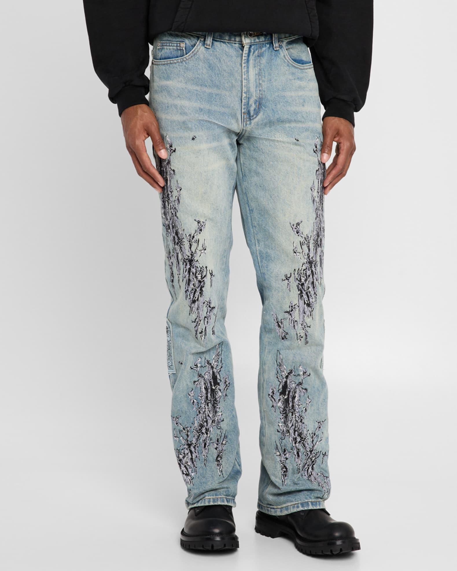 Men's Scratched Denim Jeans Product Image