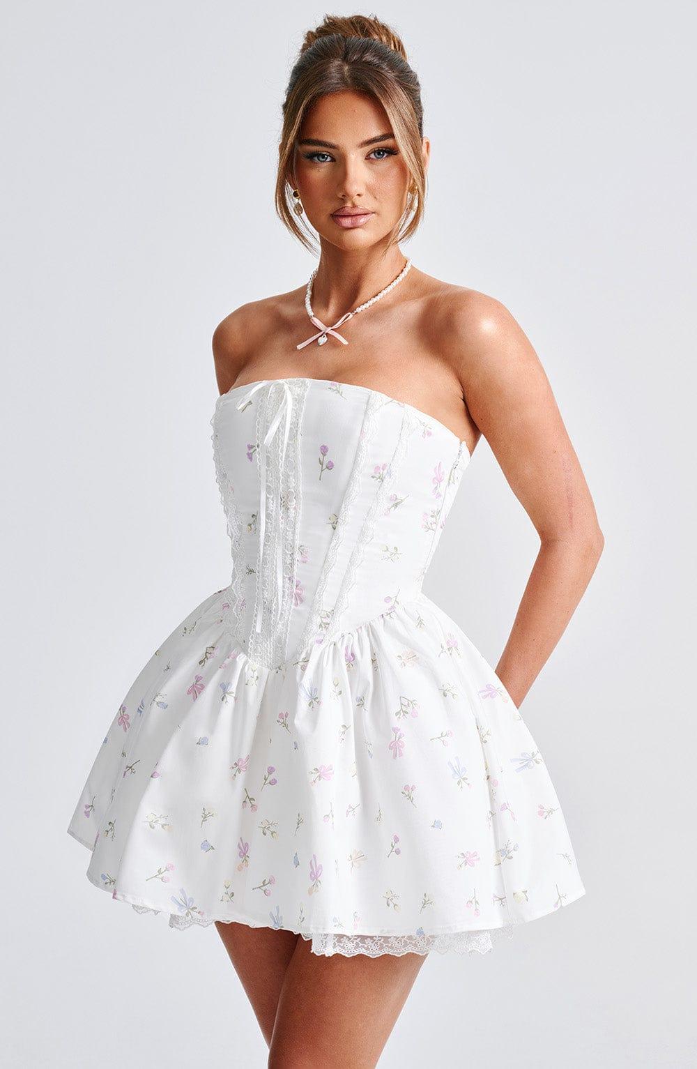 Evie Mini Dress - White Multi Floral Print Product Image