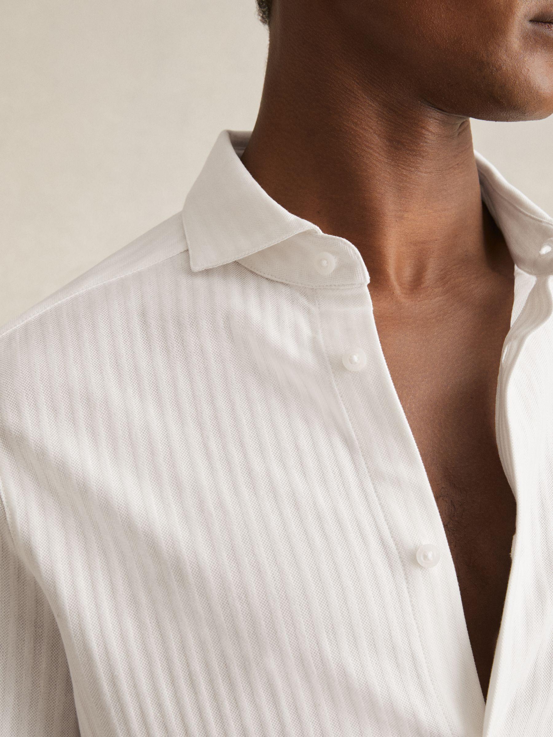 Cotton-Jersey Stripe-Jacquard Shirt in White Product Image