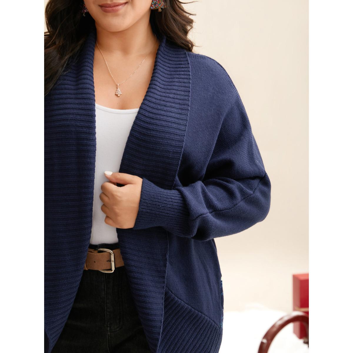 Plus Size Winter Wonderland Shawl Collar Open Cardigan Indigo Women Casual Loose Long Sleeve Everyday Cardigans BloomChic 12/L Product Image