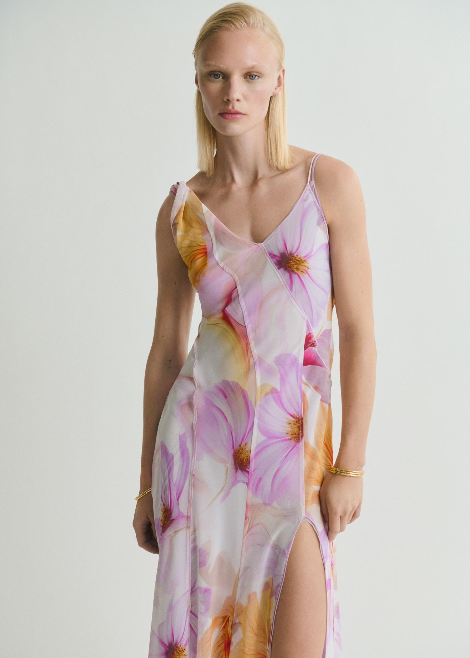 Floral-print dress with asymmetrical straps - Women | MANGO USA Product Image