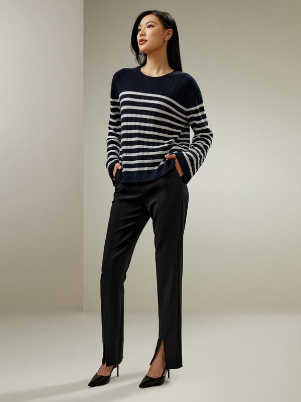 Drop-Shoulder Striped Cashmere Sweater Product Image