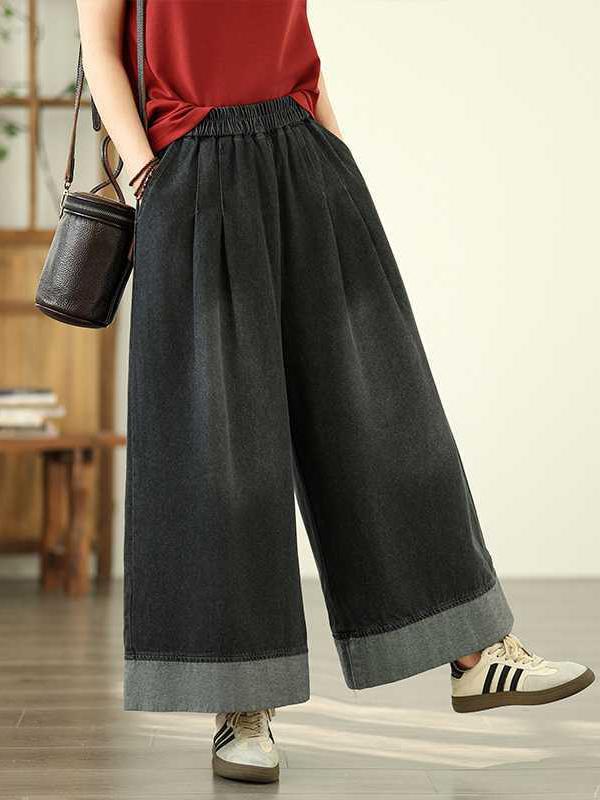 Loose Wide Leg Elasticity Pleated Pockets Jean Pants Bottoms Trousers Product Image
