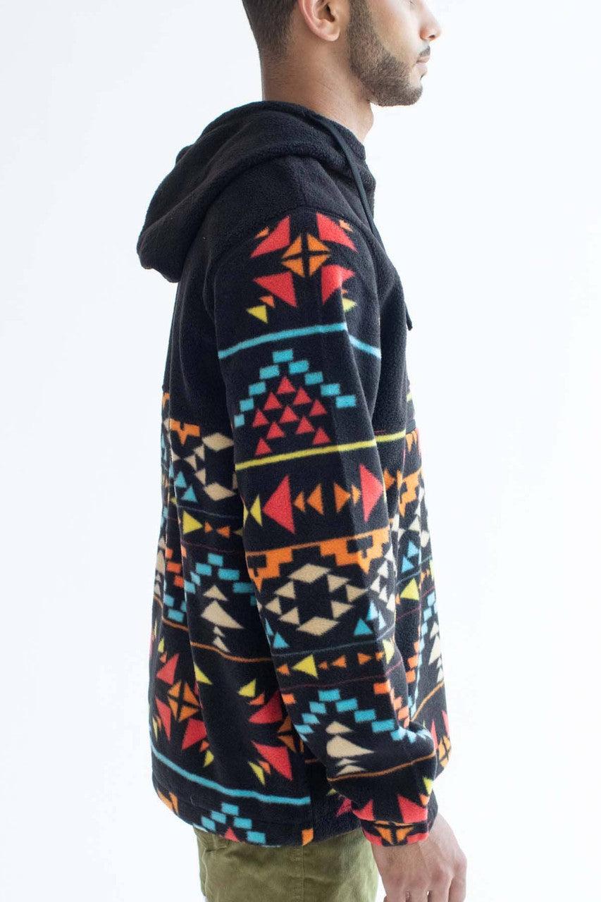 Black Southwestern Polar Fleece Hoodie Product Image