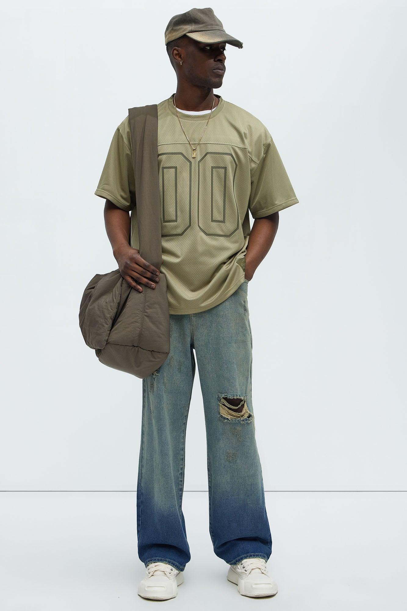 Mesh Boxy Football Short Sleeve Tee - Olive Product Image