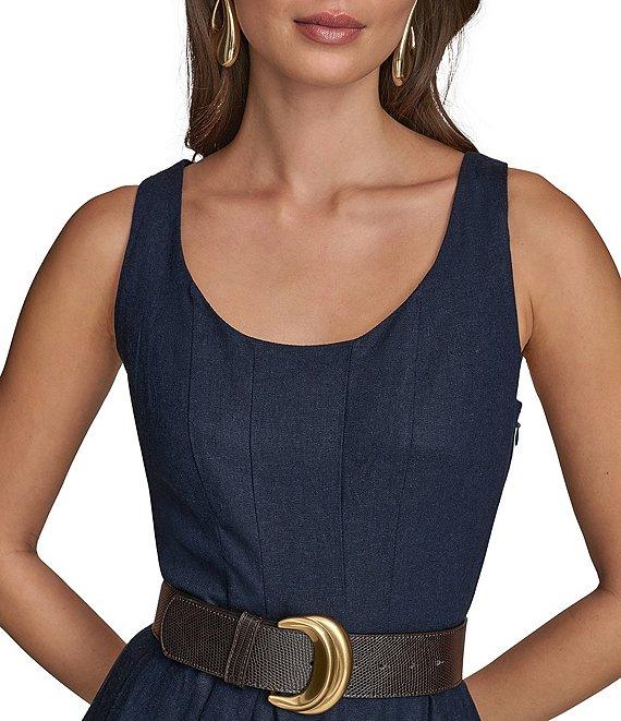 Donna Karan Scoop Neck Belted A-Line Midi Dress Product Image