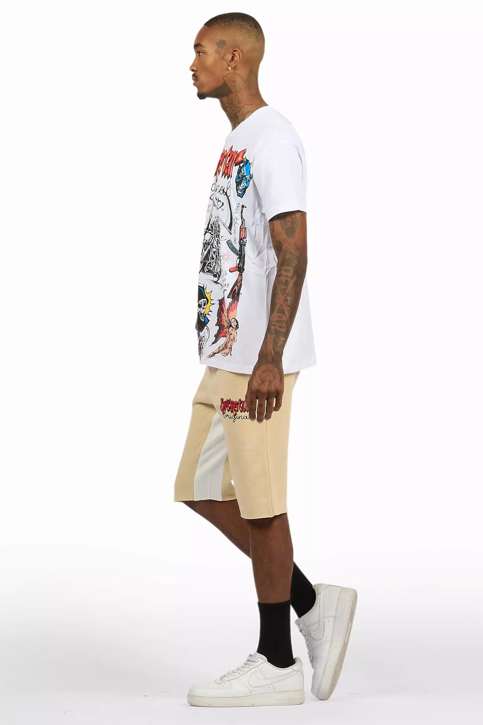 Shootah White/Beige T-Shirt Short Set Male Product Image