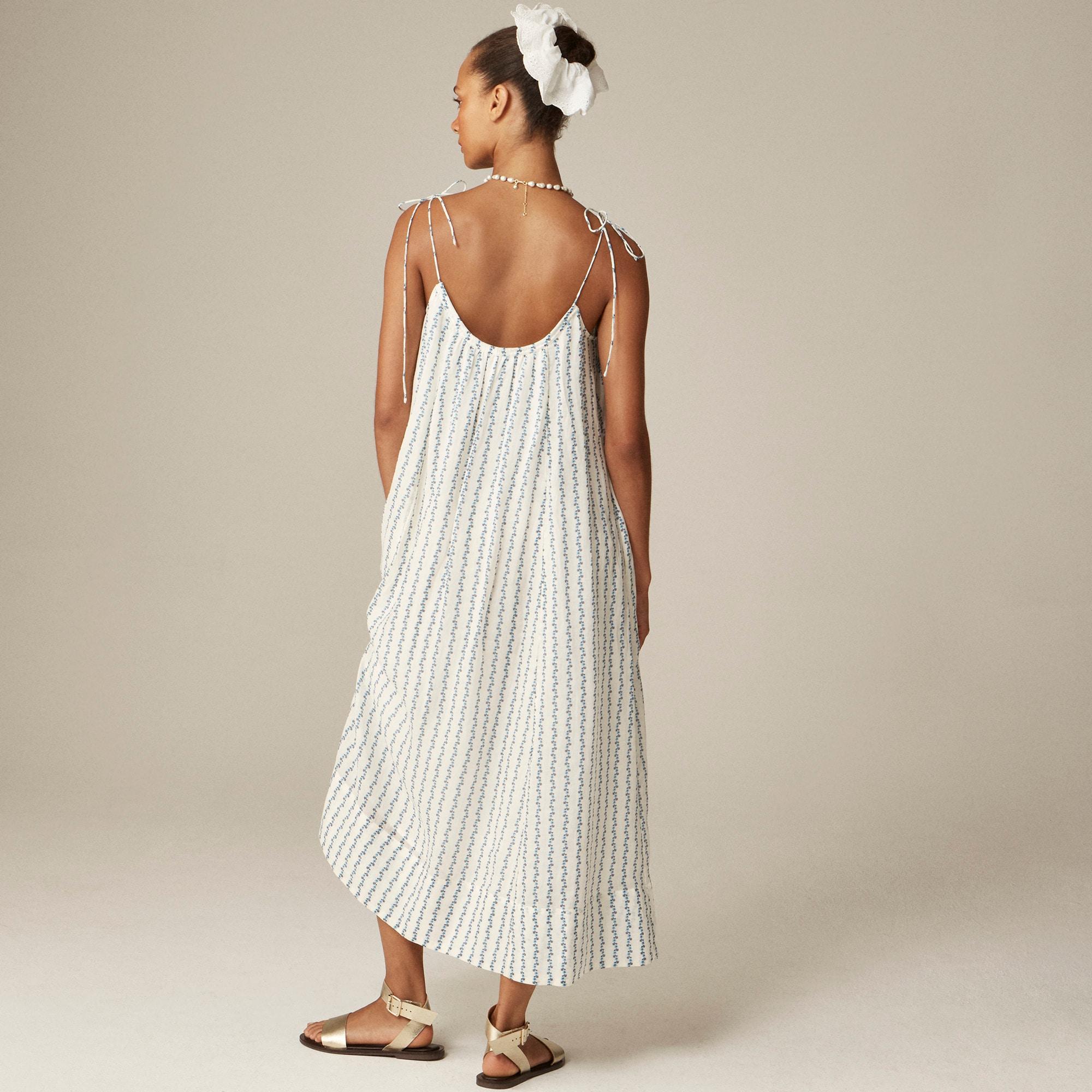 Floaty tie-shoulder dress in floral-print ramie Product Image