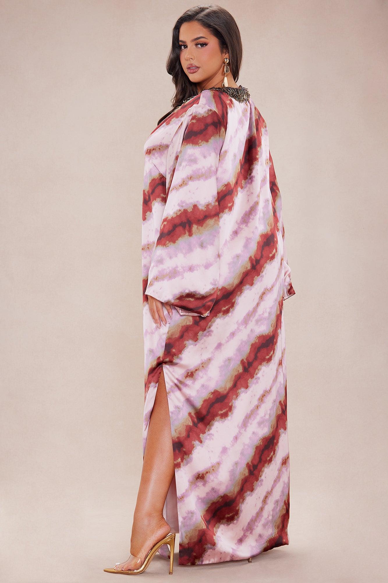 Stella Satin Kaftan Maxi Dress - Mauve/combo Product Image