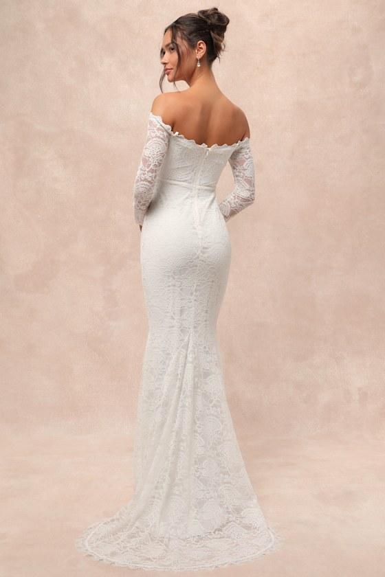 Beloved Promise White Lace Off-the-Shoulder Mermaid Maxi Dress Product Image
