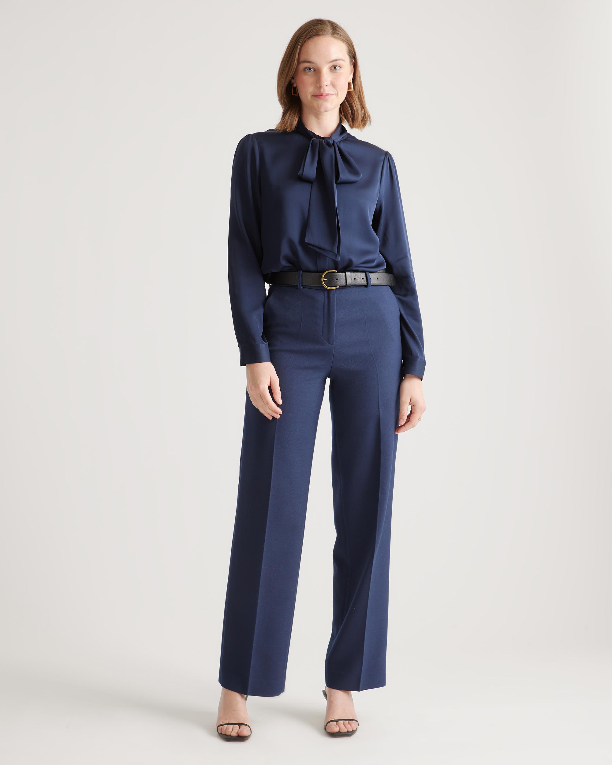 Quince | Women's Washable Stretch Silk Tie Neck Blouse Size XL Product Image