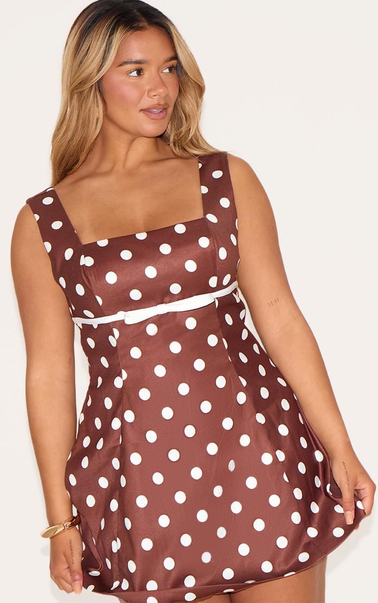 Shape Chocolate Polka Dot Square Neck Bow Detail A-line Mini Dress Product Image
