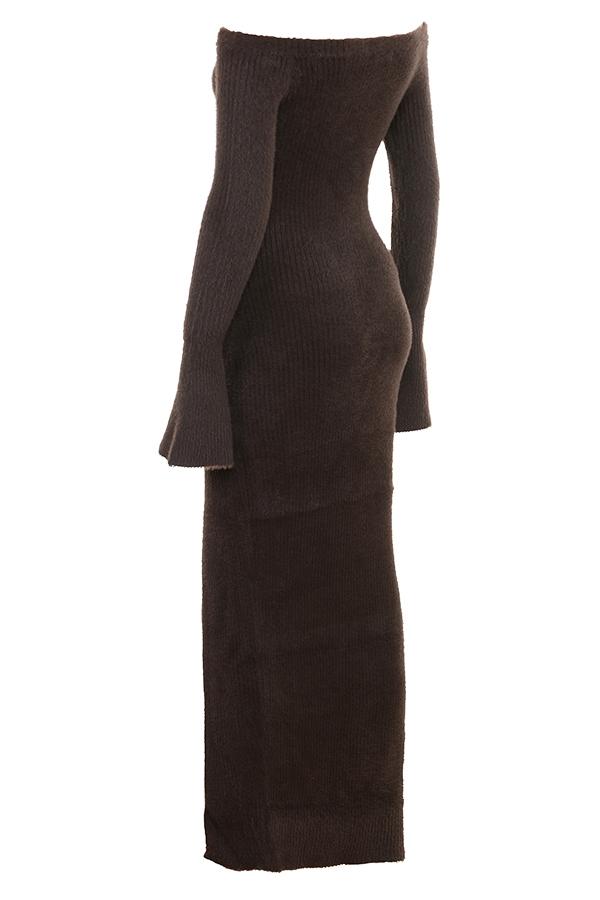 Lucena  espresso knit off shoulder dress Product Image